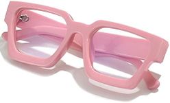 AIEYEZO Square Thick Frame Glasses for Women Men Fashion Blue Light Glasses Trendy Chic Computer Eyeglasses (Pink)