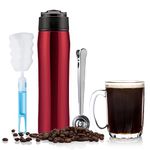 BENFUCHEN Portable Coffee Maker Stainless Steel Insulated Double Wall Vacuum Car Travel French Press Tea Maker Outdoor Coffee Mug Cup With Stainless Steel Spoon, 350ML/12OZ, Red