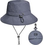 Grey Waterproof Bucket Hat for Women and Men - UV Protection Beach Sun Hat Fishing Safari Boonie Hat Rain Hat Adjustable Packable