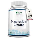 Magnesium Citrate 200mg - 180 Vegan Tablets - 6 Month Supply - 200mg of Elemental Magnesium Tablets - Made in The UK - Nu U Nutrition