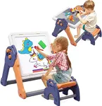 Easel for Kids, Foldable Toddler Easel with Building Block Table, Kids Standing Art Easel with Painting Accessories, Dry Erase Board Magnetic Whiteboard for Kids Toddlers Boys Girls