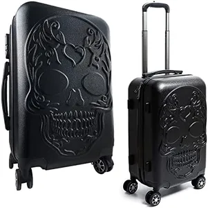 Sugar Skull Travel Suitcase with Wheels - Spinner Rolling Luggage Bag for Traveling - 14.2" x 21.5" x 8.7" Hard Shell Spinner Carry On Baggage for Vacations, Weekender, Traveler Calavera Skeleton Bags