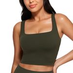 CRZ YOGA Women's Butterluxe Square Neck Sports Bra Padded Wireless Crop Top Gym Workout Tank Tops Camisole with Built in Bra Olive Green 12