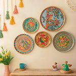 RITUALISTIC Madhubani Iron Wall Plates- Set of 5 (Multicolor) Wall Decoration Items For Living Room, Bedroom, Office | Wall Decor | Gift Items