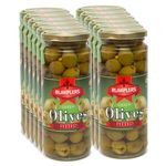 Rumplers Pitted Green Olives in Brine Without Stone - in Screw Top Jar - Family Size Pack of 12 Jars x 330grams