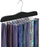 TOPIA HANGER Tie Rack Hanger for Closet, Wooden Tie Organizer for Men with 24 Folding Hooks, Space Saving Necktie Holder for Storage and Display Bra, Tank Top, Camisole (1-Pack), Black- CT14B