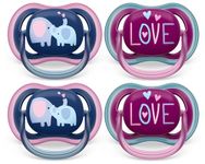 Philips Avent Ultra Air Pacifier 18m+, Steel Blue Elephant/Pink Hello, 4 pack SCF349/23