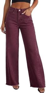Sidefeel Women's Wide Leg Jeans High Waisted Stretchy Fashion Clothing Denim Pants Size 6 Burgundy