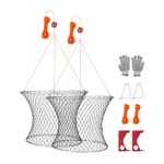 VEVOR Double Ring Crab Trap, 24 inch Top, 20 inch Bottom, Two Rings Crab Kit, Foldable Fishing Net with Gauge, 60 ft Rope, Wire Grid Bottom, Rock and Blue Crab, Dock & Pier Crabbing, 2 Set
