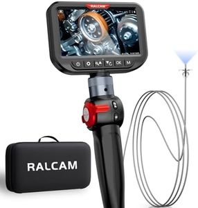 Ralcam 3mm Two-Way Articulating Borescope, 5 Inch HD Industrial Endoscope Inspection Camera with Light, Stainless Steel Flexible Fiber Optic Scope Camera 0.12in Automotive Mechanics Tool