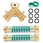 Twinkle Star Garden Hose Splitter 2 Way Brass Heavy Duty, Hose Extension Adapter with Coil Spring Protector, 6 Rubber Washers & 1 Teflon Tape