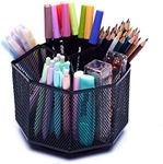 EXERZ Desk Organiser 360 Rotation/Mesh Desk Tidy Caddy/Pencil Holder - Black