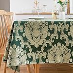 SPRICA Jacquard Tablecloth Rectangle 178x132cm Classic Flower Pattern Thick Heavy Weight Soft Table Cover, Machine Washable, Golden Green