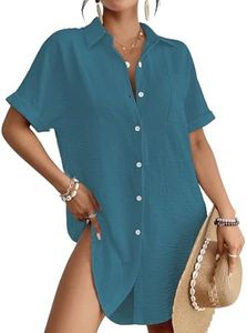 Bsubseach Women Swimsuit Coverup Shirt Dress Button Down Bathing Suit Cover Up Beach Vacation Outfits Peacock Blue XXL
