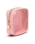 Clear Makeup Bag for Handbag, Mini Make Up Bag for Purse, Small Makeup Pouch for Women, Small Cosmetic Bag with Slip-in Pockets Eco Vegan Leather, Pink (Patent Pending)