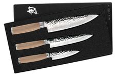 Shun Premier Blonde 3 Piece Starter Set, Includes 8" Chef, 4" Paring & 6.5" Utility Knives, Handcrafted Japanese Knife Set, Damascus Stainless Steel Cladding, Pakkawood Handle