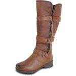 kozi Canada Women Waterproof Knee High Wide Calf Winter Casual Slip Resistant Riding Boot IVY-2 Fur Boot Side Zipper Removable Insole Brown Size 9 - Order Half Size Up