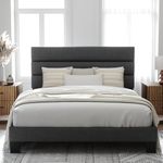 Allewie Full Size Fabric Upholstered Platform Bed Frame with Headboard and Wooden Slats, Fully Upholstered Mattress Foundation, No Box Spring Needed, Easy Assembly, Dark Grey