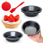 Quyimy Mini Pie Pans, 5 Inch Mini Pie Tins Reusable Round Small Pie Pans, Carbon Steel Mini Tart Pan Nonstick Small Pie Tins with Oil Brush&Silicone Scrubber (5-inch Set of 4)