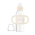 Dr. Brown's Milestones Narrow Sippy Spout Bottle with 100% Silicone Handles, Easy-Grip Handles with Soft Sippy Spout, 8oz/250mL, Ecru, 1-Pack, 6m+