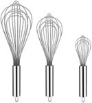 TEEVEA ((Upgraded) 3 Pack Very Sturdy Kitchen Stainless Steel Balloon Wire Set Egg Beater for for Blending Whisking Beating Stirring Cooking Baking,