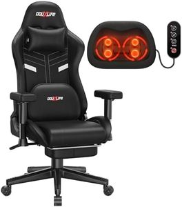 Douxlife 3D Kneading Massage Gaming Chair with Footrest, 400lbs Heavy Duty PC Computer Office Chair for Adults, Adjustable 2D Armrests, Ergonomic 175° Recline & Optional Heat, Dark Black