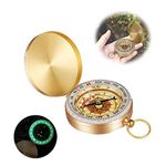 Brass Compass Outdoor Waterproof Hiking Navigation Compass Portable Retro Compass Navigation Tools Outdoor Compass for Hiking Vintage Pocket Compass for Camping (Golden)