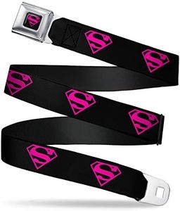 Buckle-Down Seatbelt Buckle Belt, Superman Shield Black/Hot Pink, X-Large, 32 to 52 Inches Length, 1.5 Inch Wide