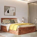 Wakefit Bed | 3 Year Warranty | Double Bed, Queen Size Bed, Ara Teak Wood Bed with Box Storage, Solid Wood Bed (Honey Finish_Brown)