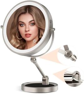 Rocollos 4000mAh Rechargeable 8" Lighted Makeup Mirror with 1X/10X Magnification with Height Adjustable & 3 Color Dimmable Lights, 360°Swivel Double Sided Tabletop Cosmetic Vanity Mirror