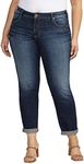 Silver Jeans Co. Women's Plus Size Boyfriend Mid Rise Slim Leg Jeans, Dark Wash Ekc474, 20 Plus
