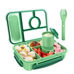 Amathley Bento Box Adult Lunch Box,Lunch Box Kids,Lunch containers for Adults/Kids/Toddler,5 Compartments bento Lunch Box for Kids with Sauce Vontainers,Microwave & Dishwasher & Freezer Safe(Green)