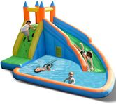 Costzon Inflatable Water Slide, Giant Bouncy Waterslide Park for Kids Backyard Outdoor Fun with Climbing Wall, Splash Pool, Blow up Water Slides Inflatables for Kids and Adults Party Gift