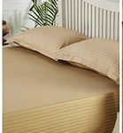 Trance Home Linen Zippered 100% Cotton 200 TC Satin Stripe Queen Duvet Cover Quilt Cover Razai Comforter Cover with 2 Pillow Covers (Queen 90 x 102 inch, Beige)