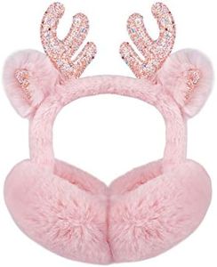Surblue Cute Elk Animal Earmuffs Winter Warm Outdoor Ear Covers Headband Fur Ear Warmer, Pink