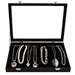 Kurtzy Necklace Holder Jewellery Box - Velvet Necklace Storage Organiser/Jewellery Storage Organiser - Black Necklace Box for Necklaces, Bracelets, Earrings & Anklets