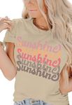 INFITTY Womens Funny Letters Print T Shirts Short Sleeve Shirts Cute Sunshine Graphic Tees Summer Casual Loose Tops, Light Khaki, Medium