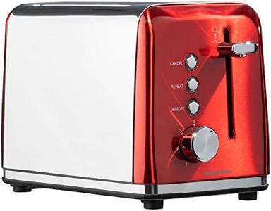 Daewoo Kensington, Toaster 2 Slice, Stainless Steel, Removable Crumb Tray, Defrost, Reheat And Browning Controls, Cancel Function, High Lift Lever, Easy To Clean, Red