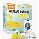 Zerfa (Pack of 12) Lemon-Scented Washing Machine Deep Cleaner Descaler Tablets, Powerful Descaling and Stain-Removing for Front and Top Load Machine