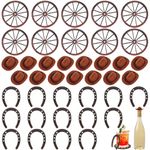 FIONUPI 40 Pcs Mini Lucky Horseshoe Cowboy Felt Hats and Wheel Western Cowboy Themed Party Supplies Mini Hat Rustic Horseshoe and Wagon Wheel for Vintage Theme Party Wedding Birthday Decor, s4rf156a4