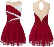 iEFiEL Kids Girls Gymnastic Skating Dress Ice Skating Dance Leotard Skirt Patchwork Figure Skating Sundress Red 14 Years