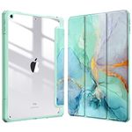 Fintie Hybrid Slim Case for iPad 9th / 8th / 7th Generation (2021/2020 / 2019) 10.2 Inch - [Built-in Pencil Holder] Shockproof Cover with Clear Transparent Back Shell, Emerald Marble