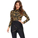 Womens Muslim Swimwear Modest Swimsuit Hijab Burkini Top+Pants Rashguard 3 Pieces Full Cover Floral Print Swimming Costume UV Protection Surfing Outfit for Girls Black + Gold Floral S