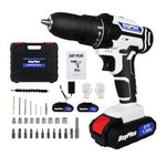 Cordless Drill Driver 21V,Cordless Drill Power Tool Electric Screwdriver,25+1 Torque,2 Speed,LED Light,29 Accessories,Cordless Combi Drill Kit for Home and Garden DIY, (2 Batteries)-White…