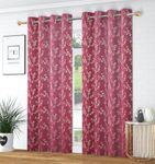 FABDRAPE Heavy Velvet Fabric Room Darkening Floral Design Curtains 9 Feet for Long Door, English Wine, Pack of 2 Pieces