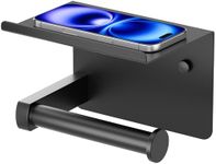 Toilet Paper Holder with Shelf, Adhesive or Screw Wall Mount Toilet Paper Roll Holder for Bathroom, Rustproof 304 Stainless Steel Toilet Tissue Roll Holder Dispenser with Phone Shelf, Matte Black