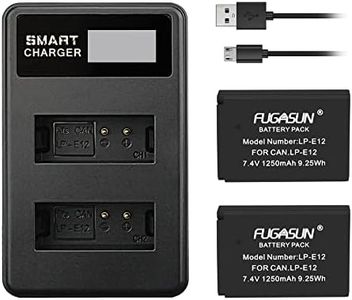 FUGASUN 2 pcs 1250mAh LP-E12 LPE12 Battery With Dual Battery Charger for Canon EOS M10,EOS M50,EOS M50 Mark ii,EOS M100,EOS M200,EOS M,EOS M2,Kiss M,Kiss M2