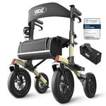 VOCIC All Terrain Rollator Walker, Foldable Outdoor Rollator with Seat Mobility Walker for Senior, Carry Bag, Brakes, 30cm/ 12'' Wheel Rubber Large Tyre, Suitable Travel, 5 Year Support