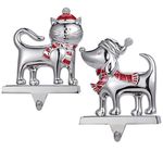 2 Set Christmas Stocking Holders for Fireplace Dog Mantle Garland Mantel Clips Stocking Hook Cat Stocking Hangers Holiday Decor (2,S-Dog Cat)