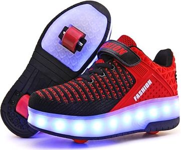Ufatansy Roller Shoes LED Shoes with Wheels USB Charging Flashing Sneakers Light Up Roller Skate Shoes for Kids Girls Boys Gifts Mesh Breathable Footwear Skates Beginners(3.5 M US =CN35,Black/Red)